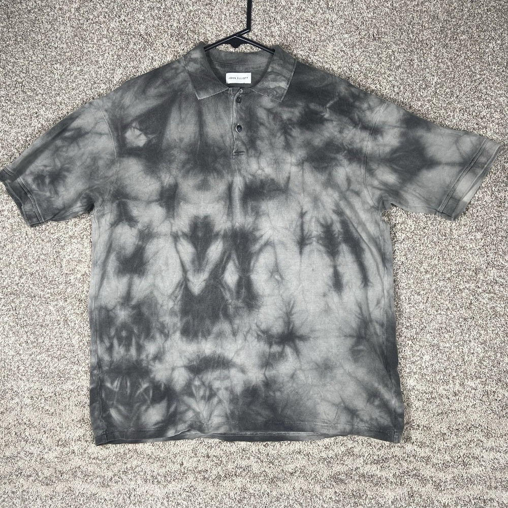 John Elliott Lunar Polo Shirt Mens 1 Gray Tie Dye Cotton Made in Japan Small